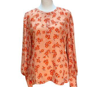 NWT Ann Taylor Small Womens Orange Floral Blouse